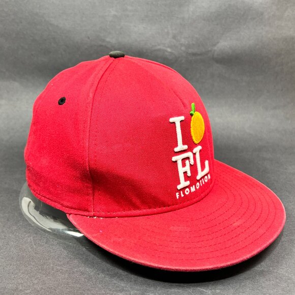 Flomotion Snapback Hat Cap Red Vacation Distressed FL Lifestyle Orange Logo Mens - Picture 6 of 14